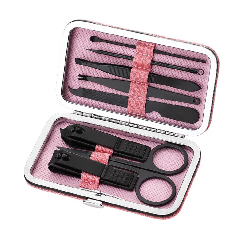 8 Stks/set Multifunctionele Nagelknipper Rvs Zwart Nagelknipper Pedicure Professionele Scissor Tweezer Manicure Set Kit