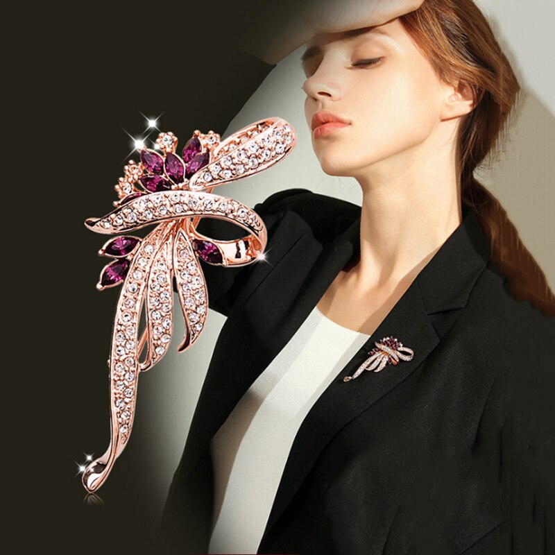 Crystal Brooch Bauhinia Brooches Lapel Pin Rhinestone Brooches Corsage Wedding Jewelry Women