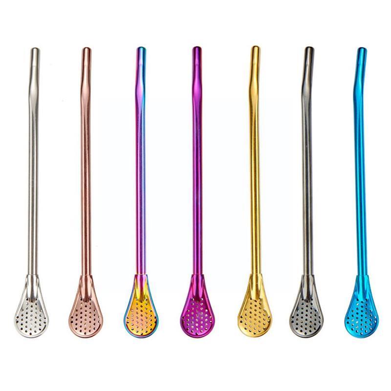 1pcs Metal Straw Steel Drinking Tea Yerba Mate Straw Gourd Filter Pipette Bombilla Filter Pro Spoon O2U3