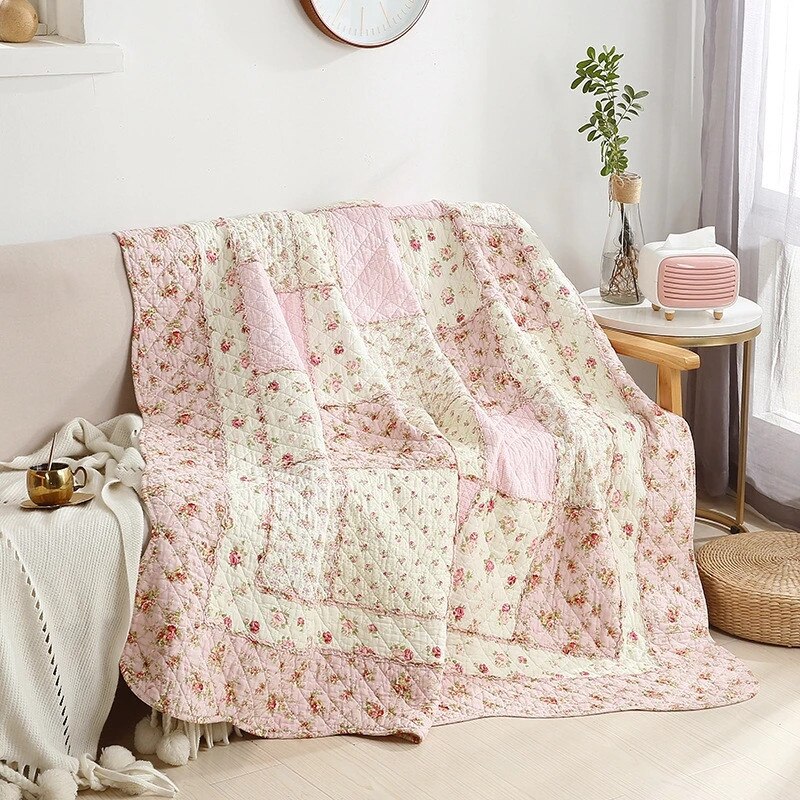 Applique Katoen Gewatteerde Sprei Voor Bed Linnen Plaid Quilt Deken Dekbed Patchwork Vel Matras Cubrecam Bed Cover Colcha: Pink