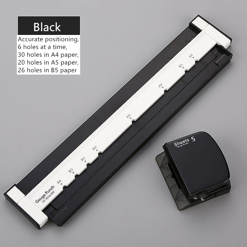 Multifunctional A4 paper 30 hole puncher / B5 26 hole / A5 20 hole puncher/ hole punch DIY Loose Leaf Paper Hole Puncher: Black