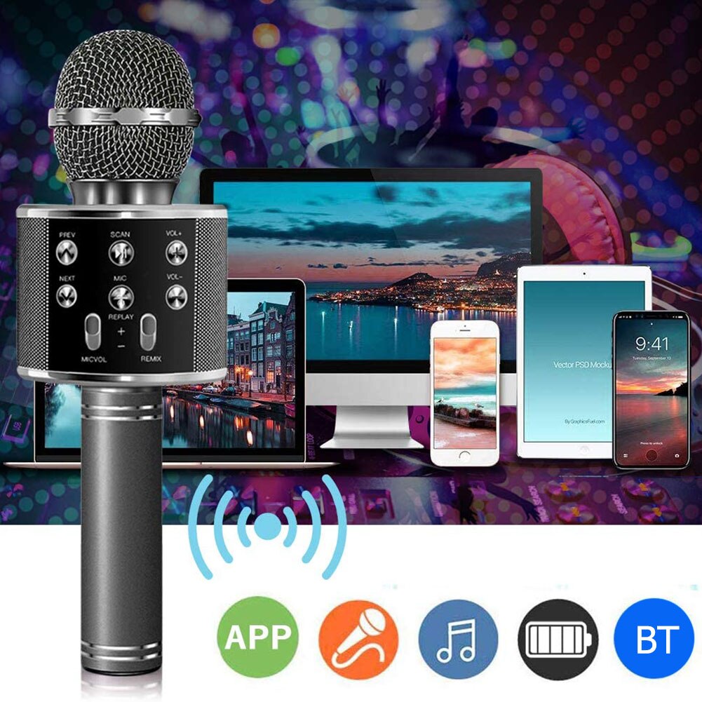 Bluetooth Wireless Microphone USB Handheld Karaoke Mic Speaker KTV Music Player Singing Recorder Microphone