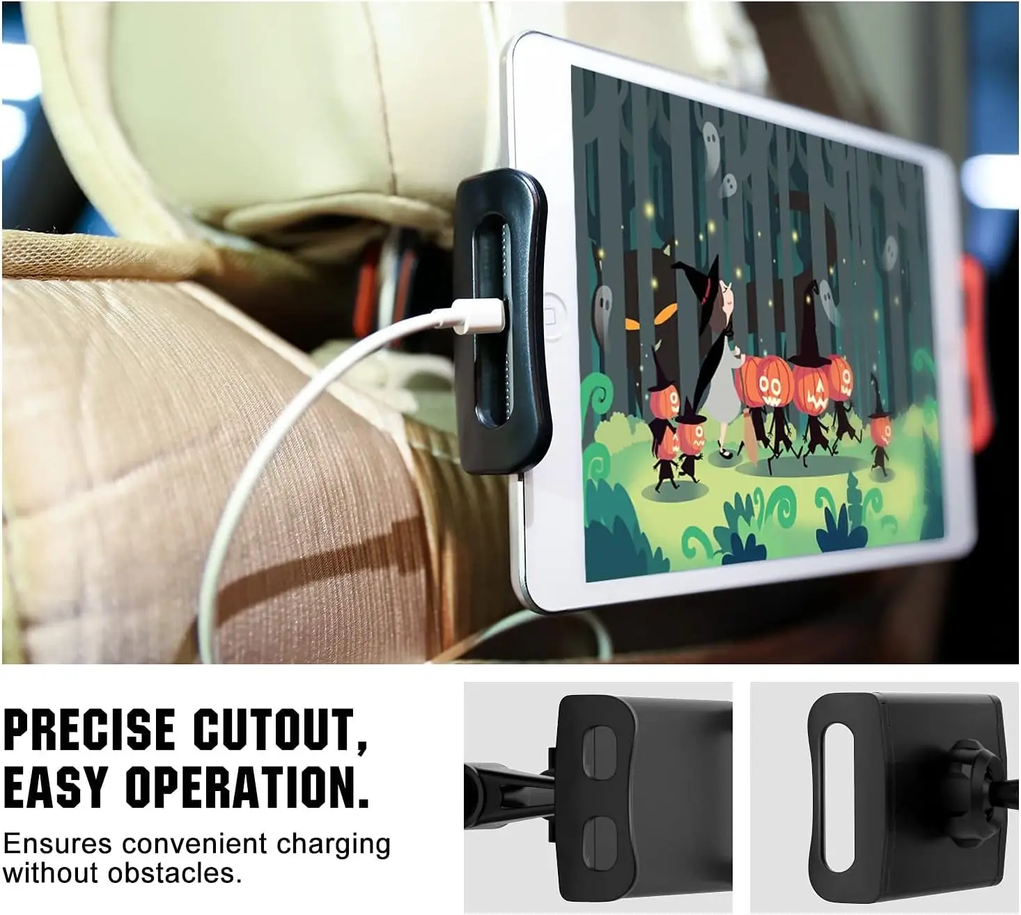 Tablethouder voor auto, iPad-hoofdsteunhouder voor tablet/ipad/telefoons Auto-tablethouder met 360° ° Roterend Verstelbaar