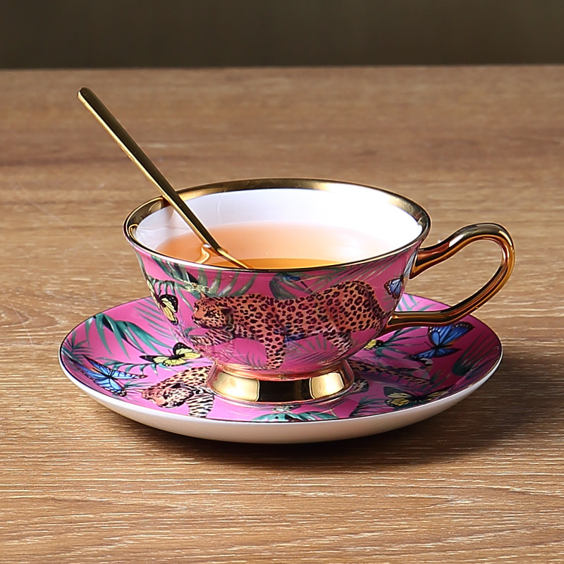 Creatieve Roze Bone China Mok Luipaard Bos Cheetah Keramische Kopje Koffie Melk Water Afternoon Tea Party Drinken Thuis Drinkware: Rood