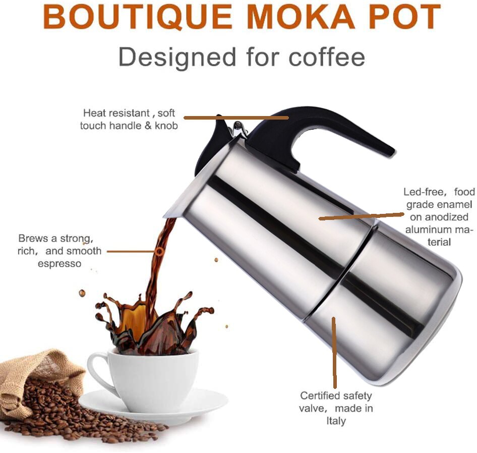 Koffiezetapparaat Pot Roestvrij Staal Mokka Espresso Latte Kookplaat Filter Moka Koffiezetapparaat Koffie Pot Voor Keuken 2/4/6/9 Cups