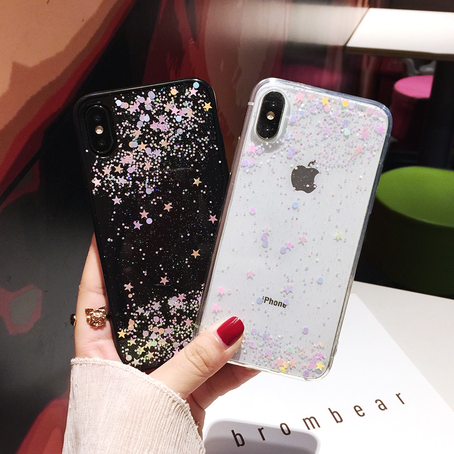 Qianliyao Simple Transparent Bling Glitter Stars Circle Soft Cover For Samsung S11 S10 S9 S8 plus S7edge Note 8 9 10 pro Case