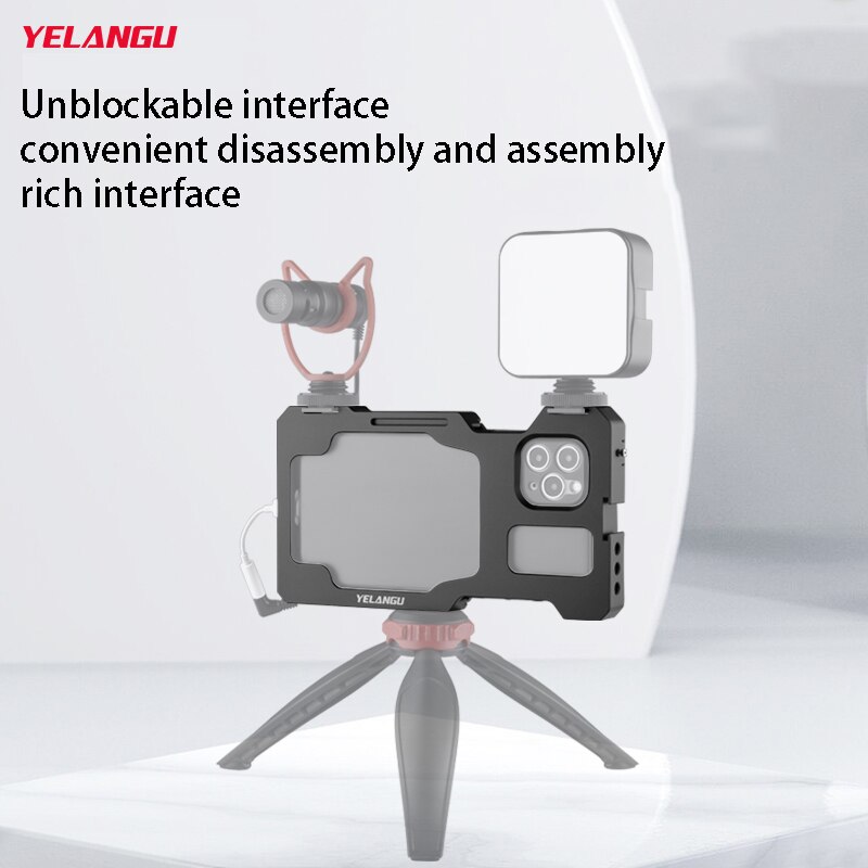Yelangu Video Kooi Voor Iphone 11 Pro Max Uitbreiding Interface Met Microfoon Led Video Licht Voor Iphone 11 Pro Max vlogging