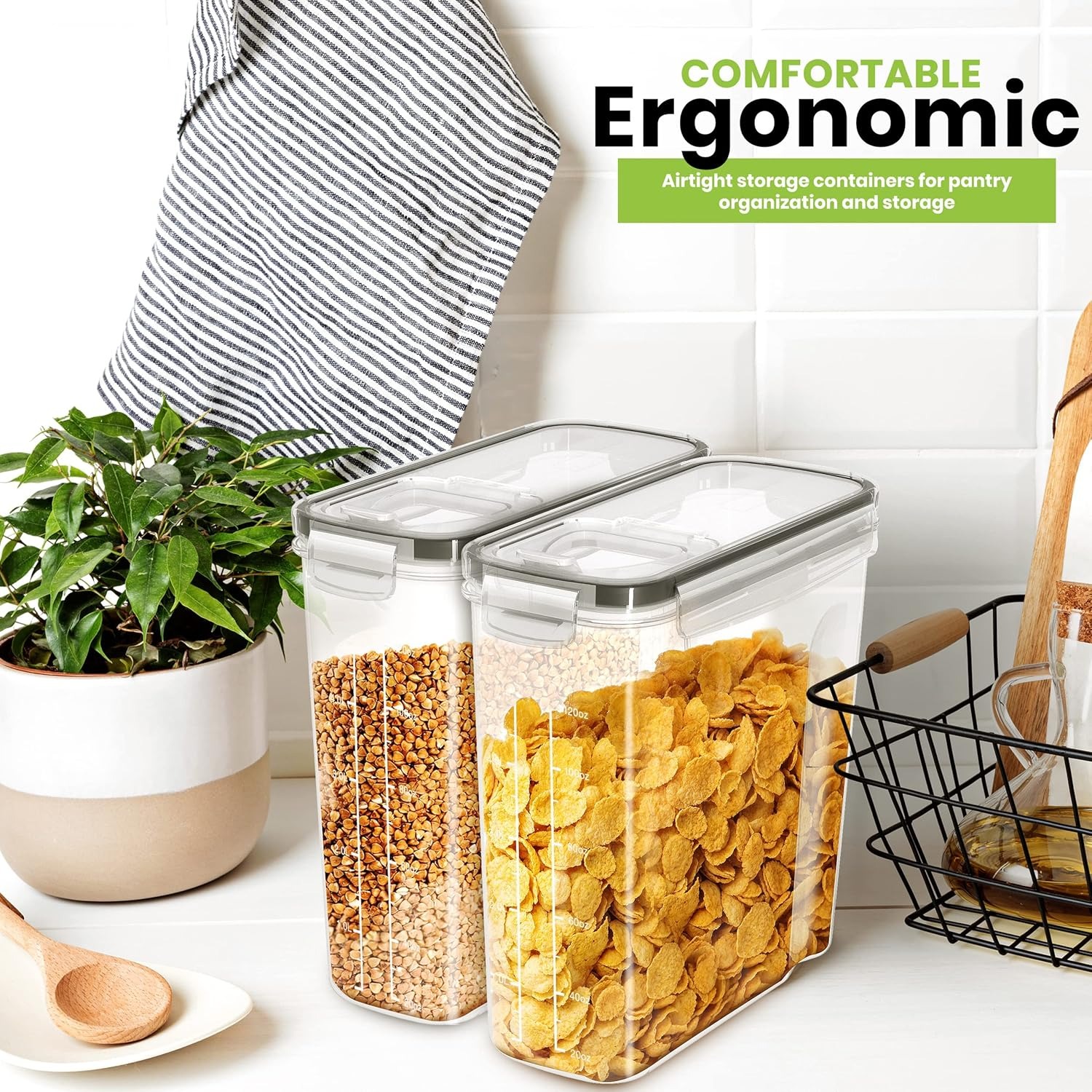 Stockage de récipients de céréales – Récipients de conservation des aliments hermétiques et distributeur de céréales (transparent, paquet de 4 litres de 6)