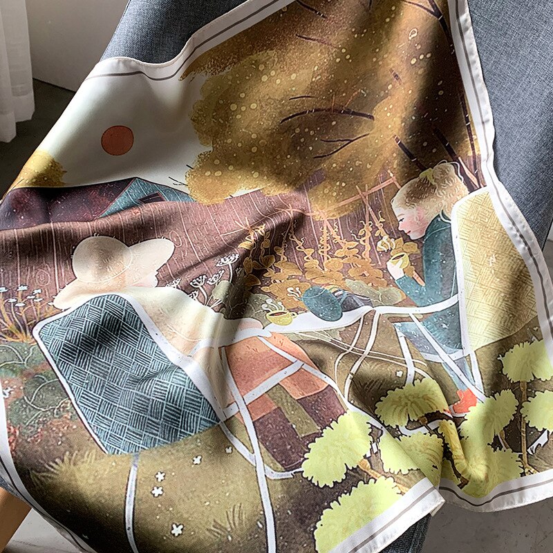 Luksus tørkle silke hårskjerf til kvinner skrive ut bandana hode sateng skjerf 53*53cm små pannebånd hals skjerf til damer: 15