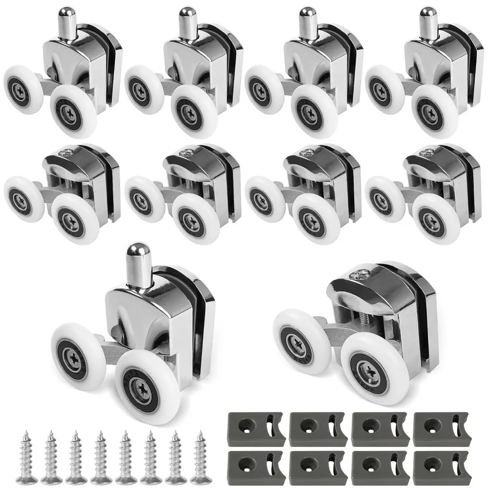 Shower Door Rollers 23mm Zinc Alloy Shower Door Wheels Curved Shower Rollers with Anti-Collision Block Bathroom Door Accessories