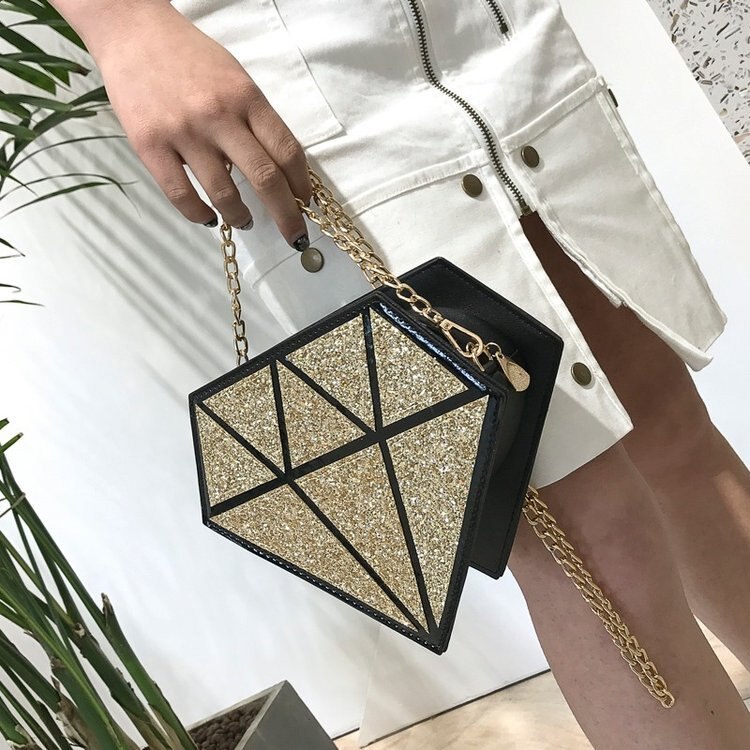 paillettes diamant forme Pu cuir géométrique femmes bandoulière Mini sac de messager sac à bandoulière femme chaîne sac à main
