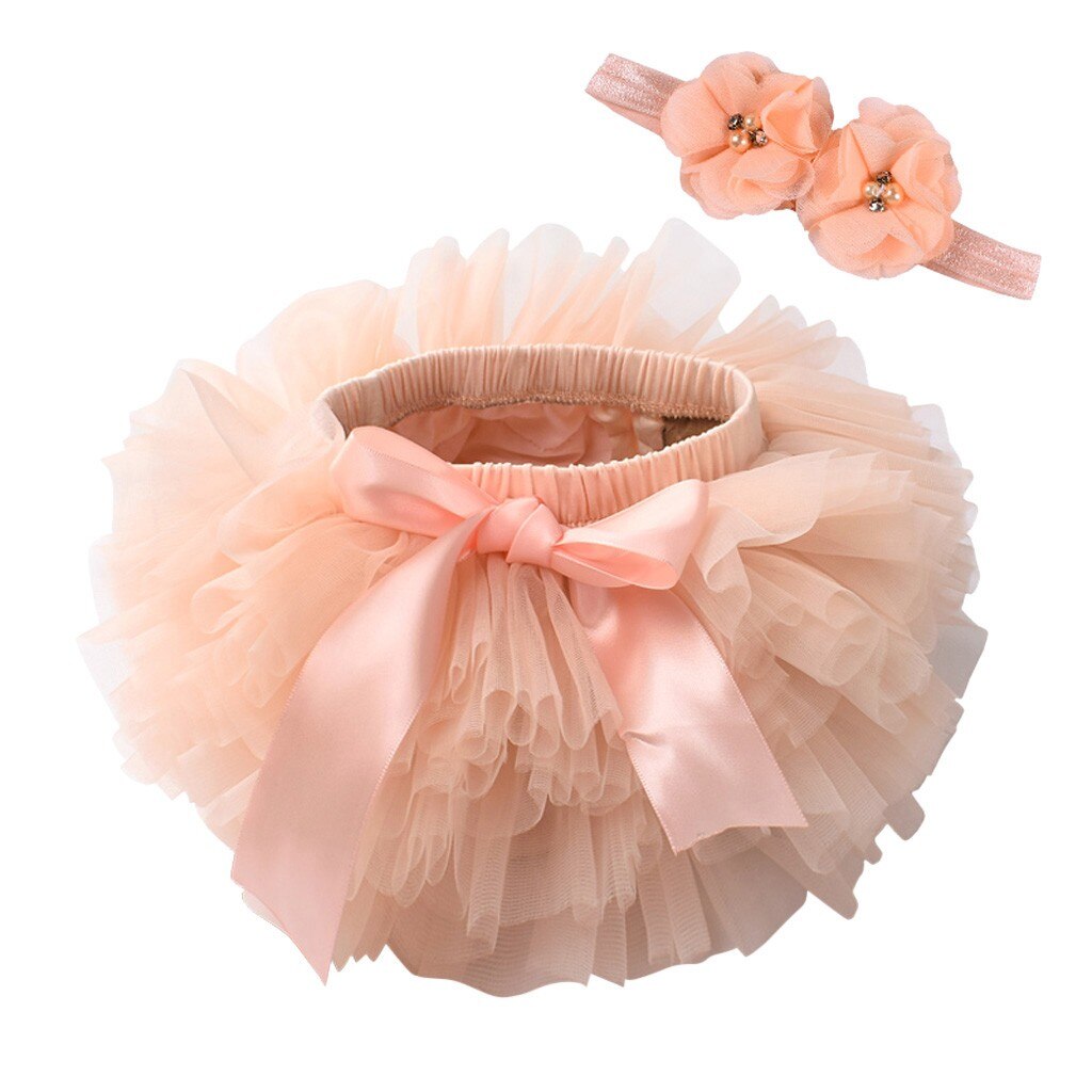 enfant en bas âge infantile enfants bébé fille d'été maille nœud cheveux bande danse Ballet fête princesse Tutu jupe pettijupe # p4: Orange / 6M