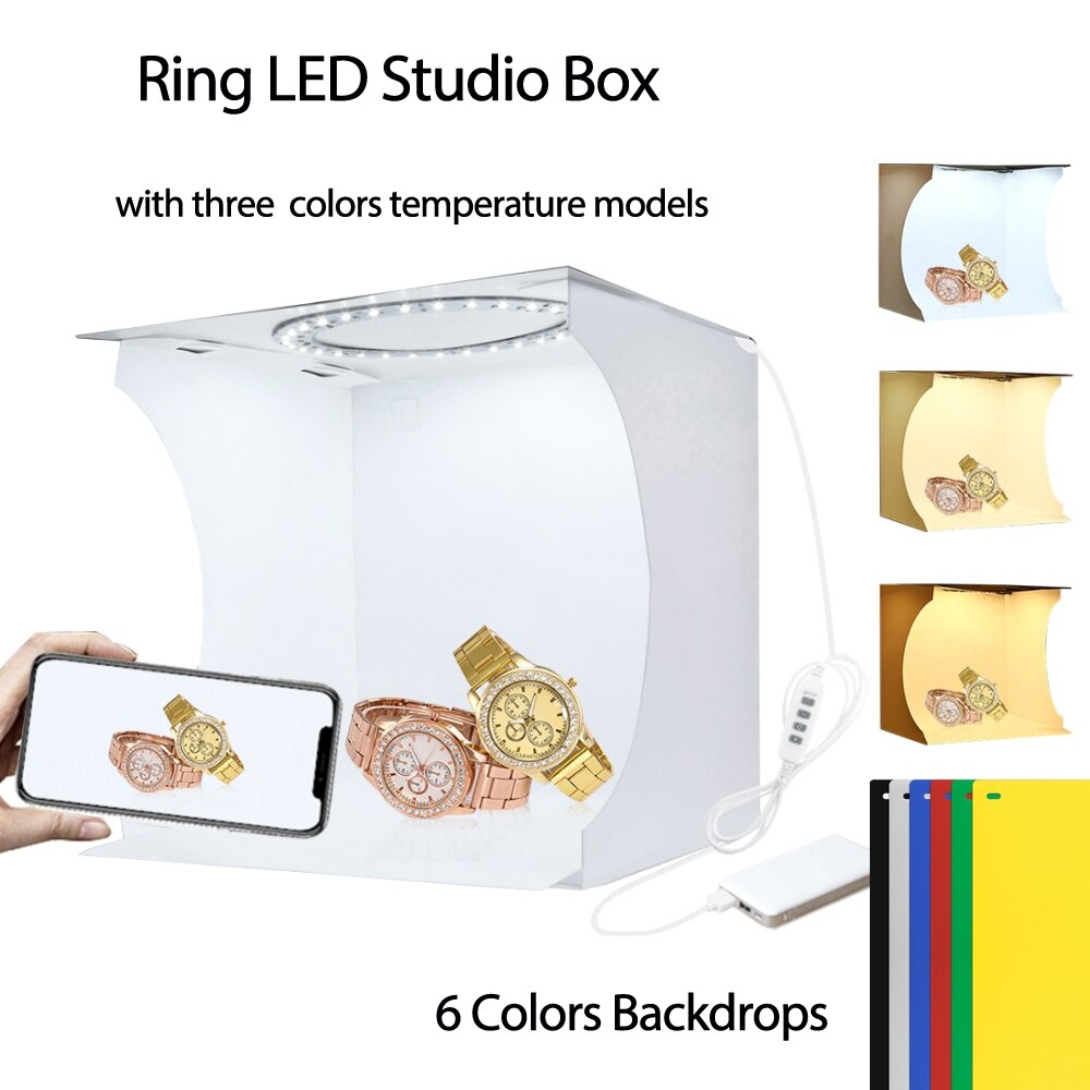 PULUZ 20cm Mini Studio Light Box LED Studio Panel Photo Shooting tenda 6 sfondi Kit Lightbox senza ombra fotografia Soft Box: Ring LED Light Box