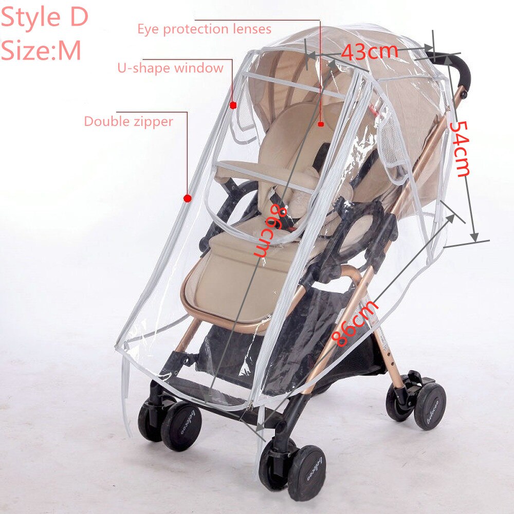 Waterproof Rain Cover Transparent Wind Dust Baby Strollers Pushchairs Raincoat S/M/L Shield Zipper Open Stroller Accessories: D M