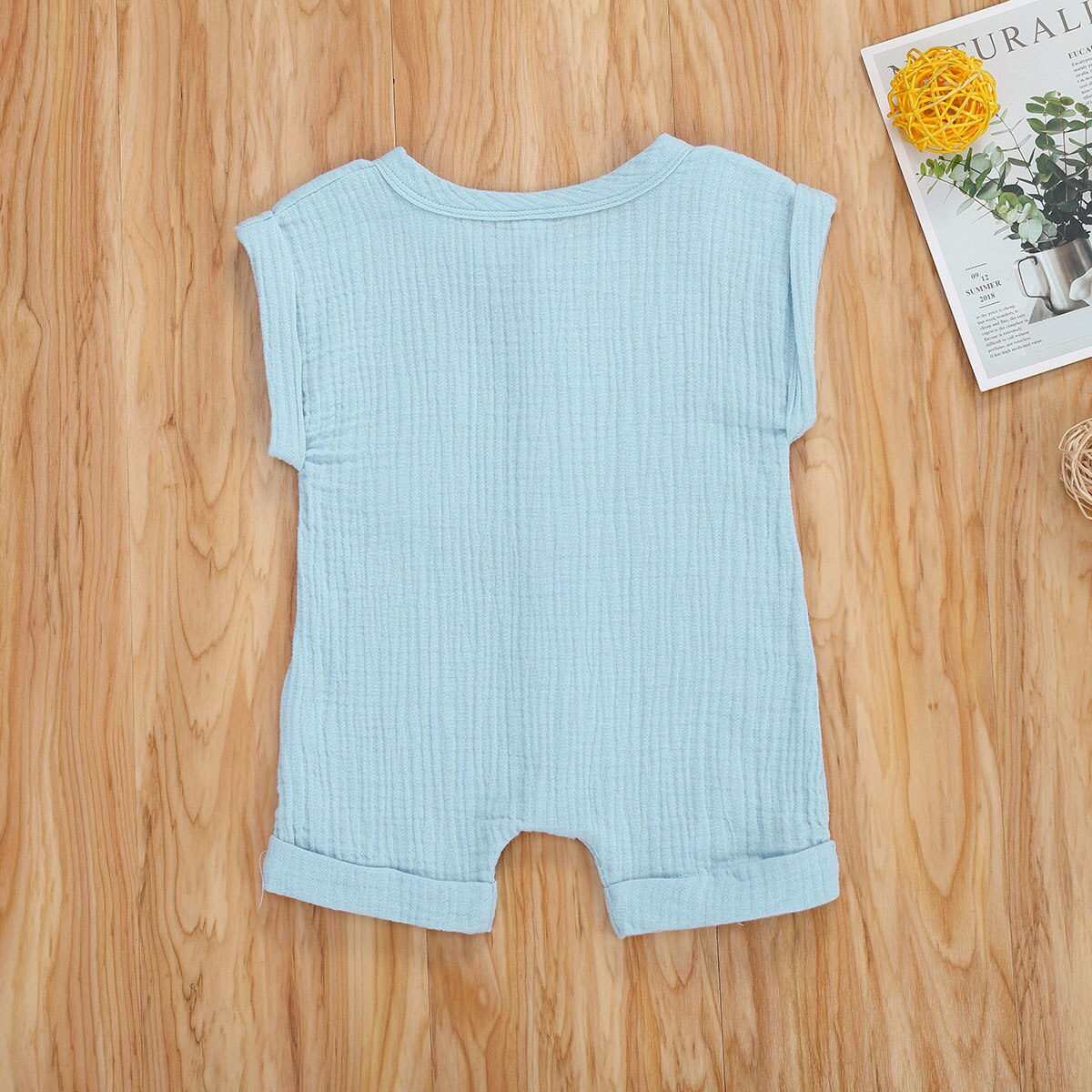 Baby Jongen Korte Mouwen Jumpsuit Zomer Mode Effen Kleur Single-Breasted Een Stuk Korte Broek