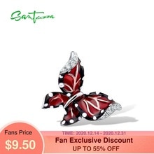 SANTUZZA Silver Pendants For Women 925 Sterling Silver Slide Necklaces Pendant Red Butterfly Jewelry Handmade Enamel