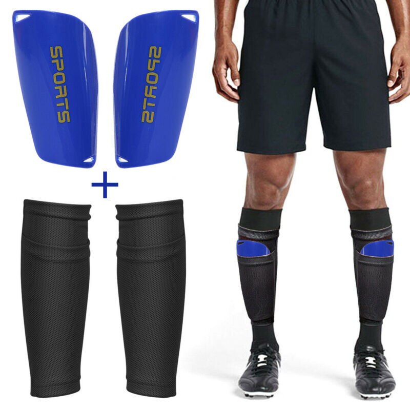 Fodbold fodbold skinnebeskyttere sokker pad ærmer sport benbeskytter skjold leggings: Sortblå / S