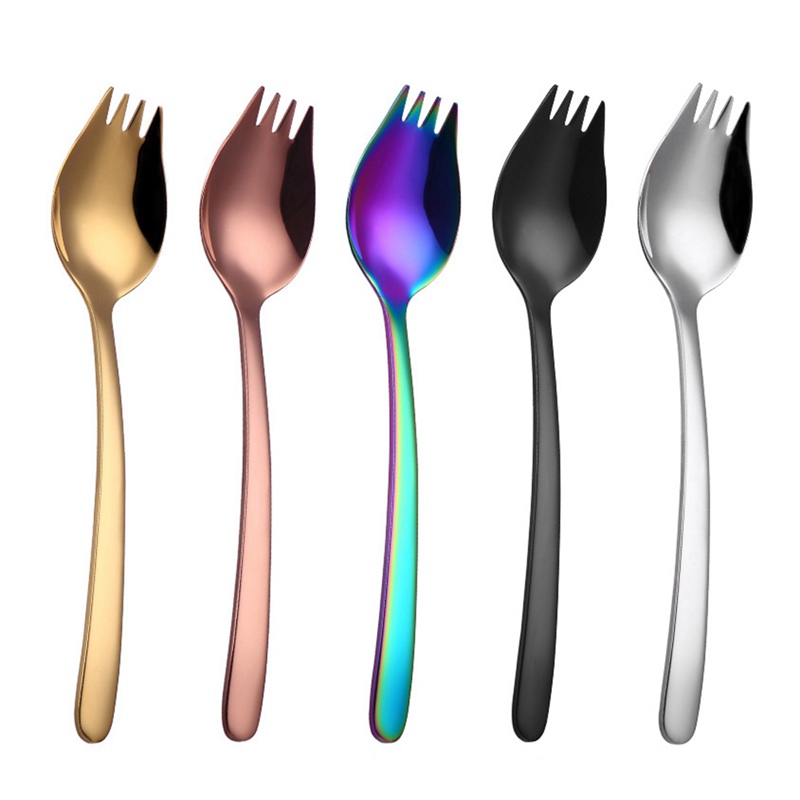 2-In-1 Double Fork Spoon Stainless Steel 304 Spoon Fork One-Piece Pasta Salad Spoon Fork Cutlery