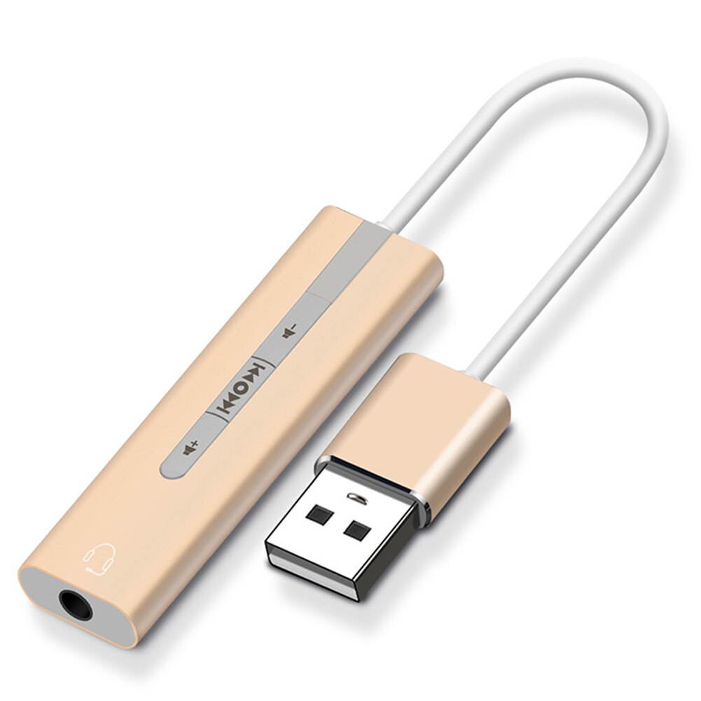 Adaptateur de casque 2 in en 1 pour changer de chanson, usb  to 3.5mm jack, carte son externe, portable, bouton-poussoir pour pc, petit, plug and play: Or