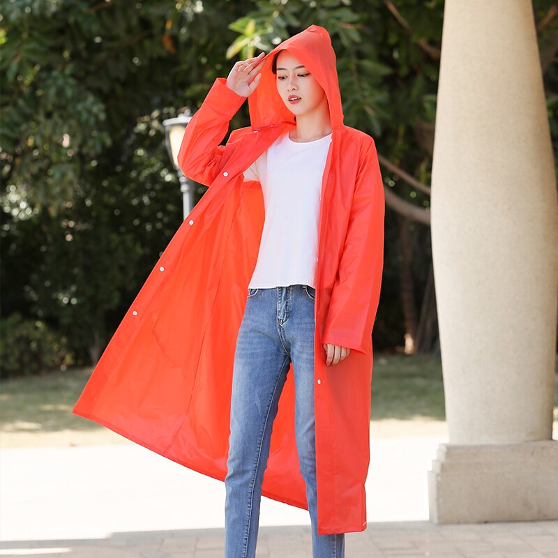 Mode PVC vrouwen En mannen Regenjas Verdikte Waterdichte Poncho Jas Transparante Camping Capuchon Voor Volwassenen Lange Regenjas: Oranje / XL