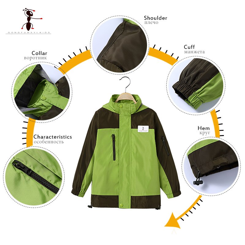 KungFu Ant Günstige Frühling Herbst Jungen Wasserdicht Für Jungen Mäntel Grün Kinder Berühmte Mit Kapuze Jacke Jungen Kleidung