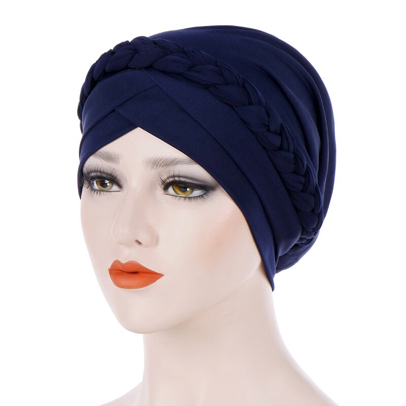Diadema Africana cruzada para la frente, turbante de Color sólido para mujer, gorro musulmán, Hijab listo para usar: 8