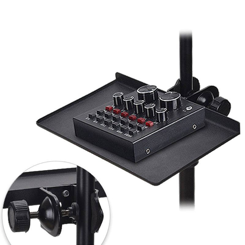 Microphone Stand Tray - 200x130mm - Carbon Steel + Rubber - for Live Broadcasts + Phone Clip Holder