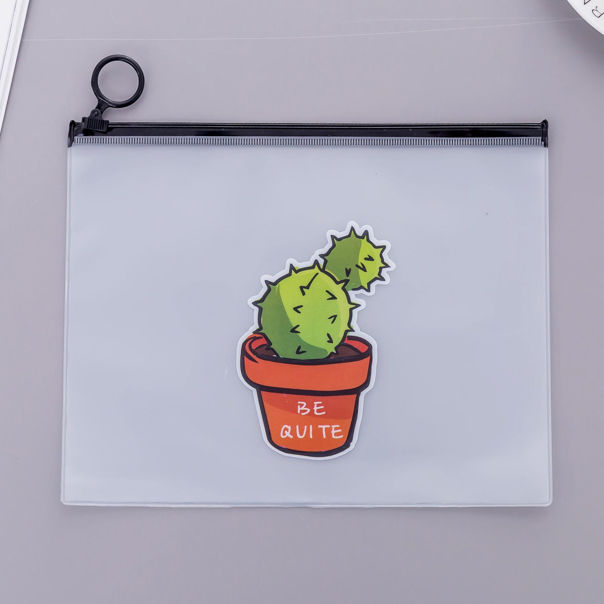Green Cactus Transparent PVC Document Bag School Pencil Box Pencilcase Pencil Bag School Supplies Stationery Tools: 1Cactus
