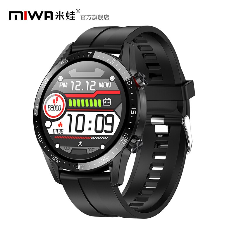 Miwa  l13 smart watch men  ip68 vandtæt ekg ppg bluetooth-opkald blodtryk puls fitness tracker sport smartwatch: Sort silicagel