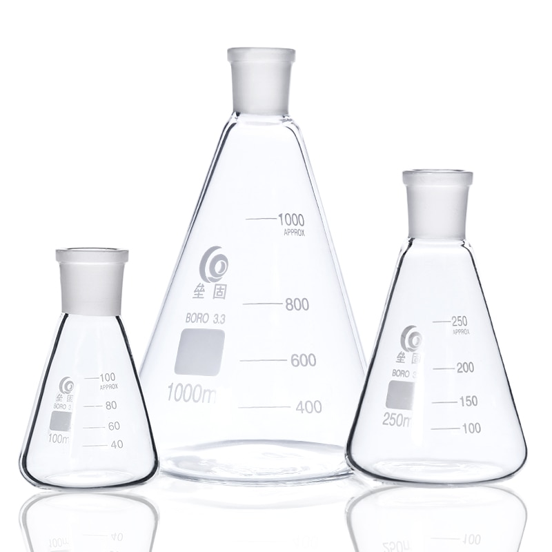 Standard Kaliber Glas Konischen Glaskolben Boden glas gemeinsam Labor Dreieck flasche messbecher Labor ausrügestochen