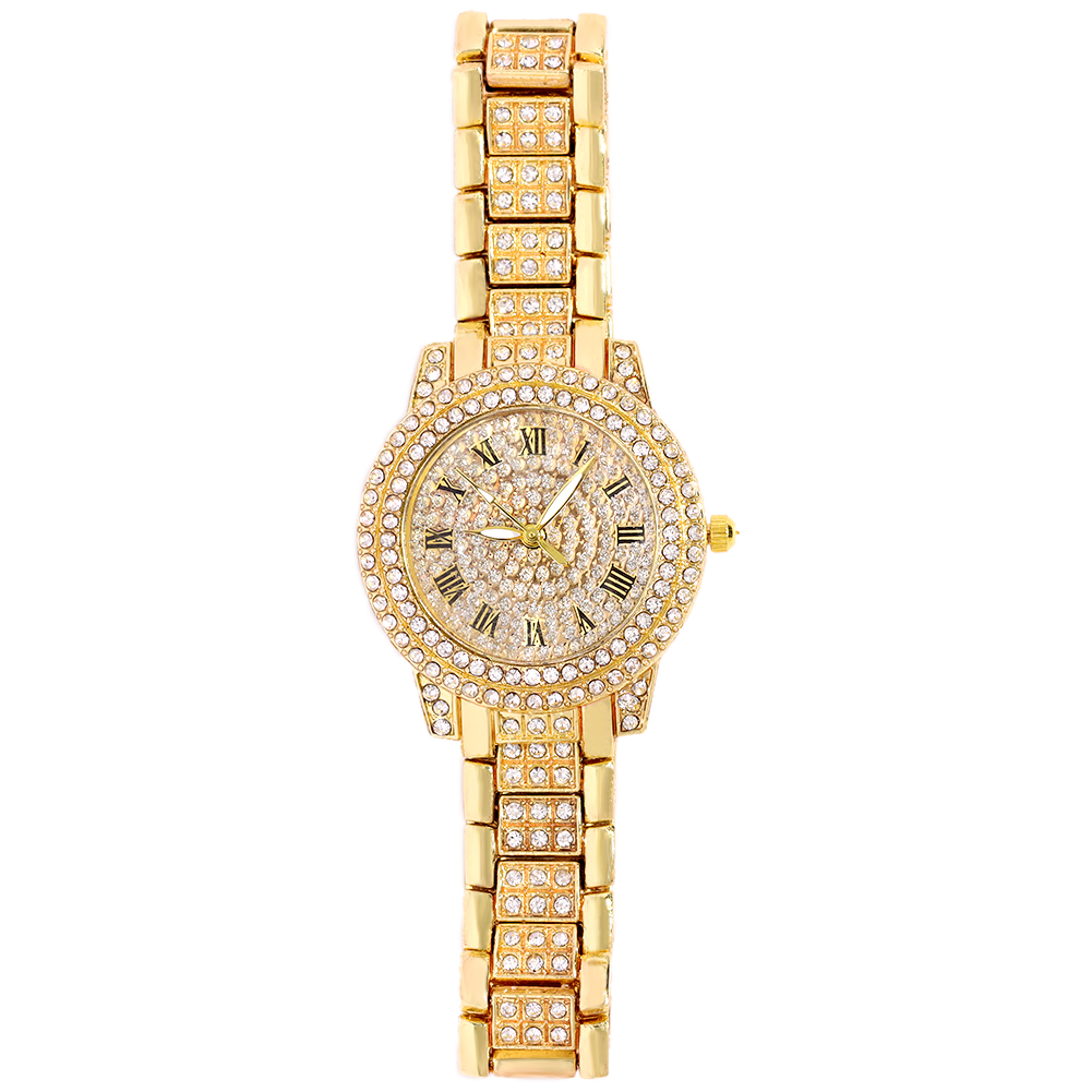 Iced out dameklokke gull sølvfarget firkantet diamanter kvarts luksuriøs hiphop-armbåndsur romersk klokke feminin relogio feminino: Elfenben