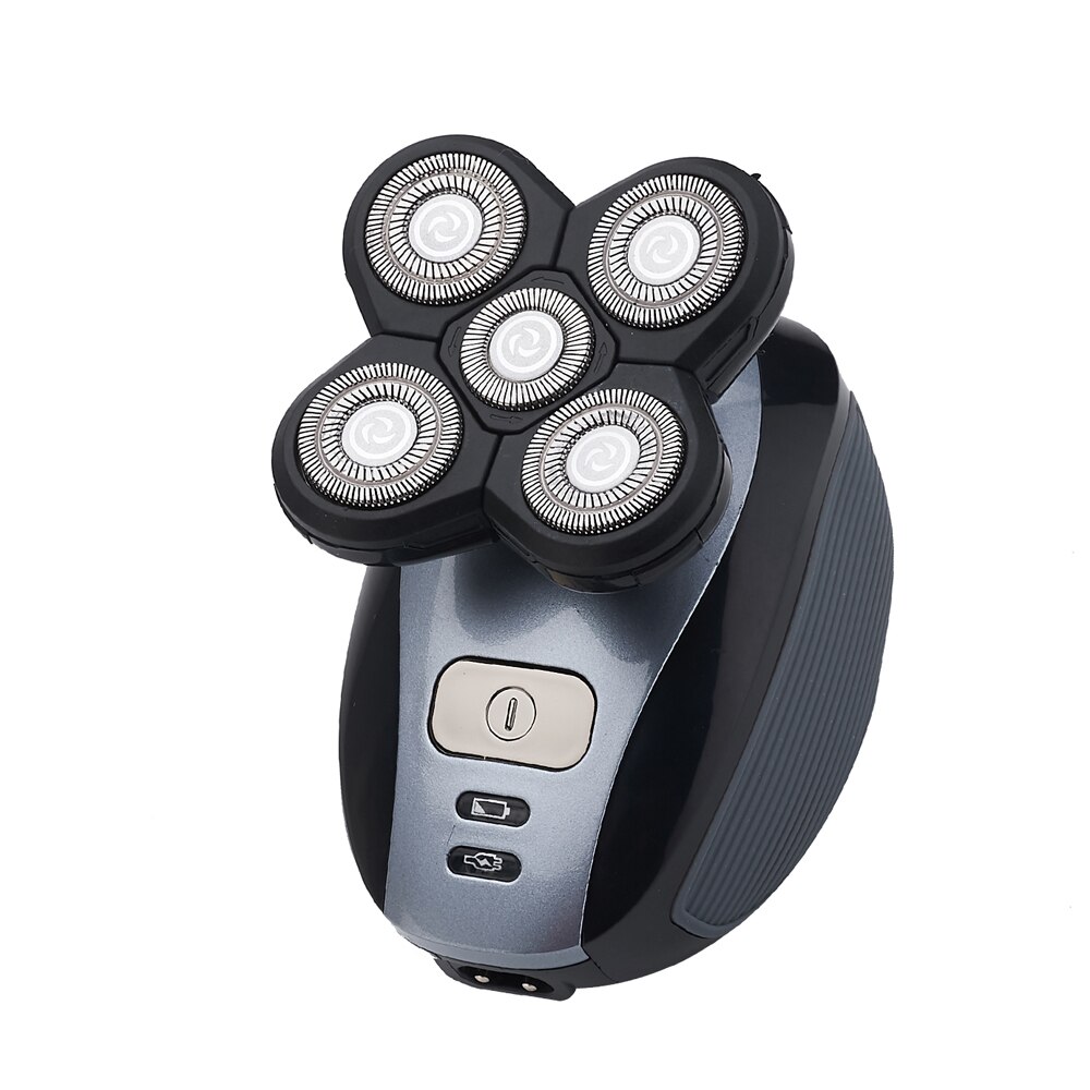 5 en 1 rasoir électrique Rechargeable cinq têtes flottantes rasoirs tondeuse à cheveux nez oreille tondeuse à cheveux hommes brosse de nettoyage du visage: Bleu