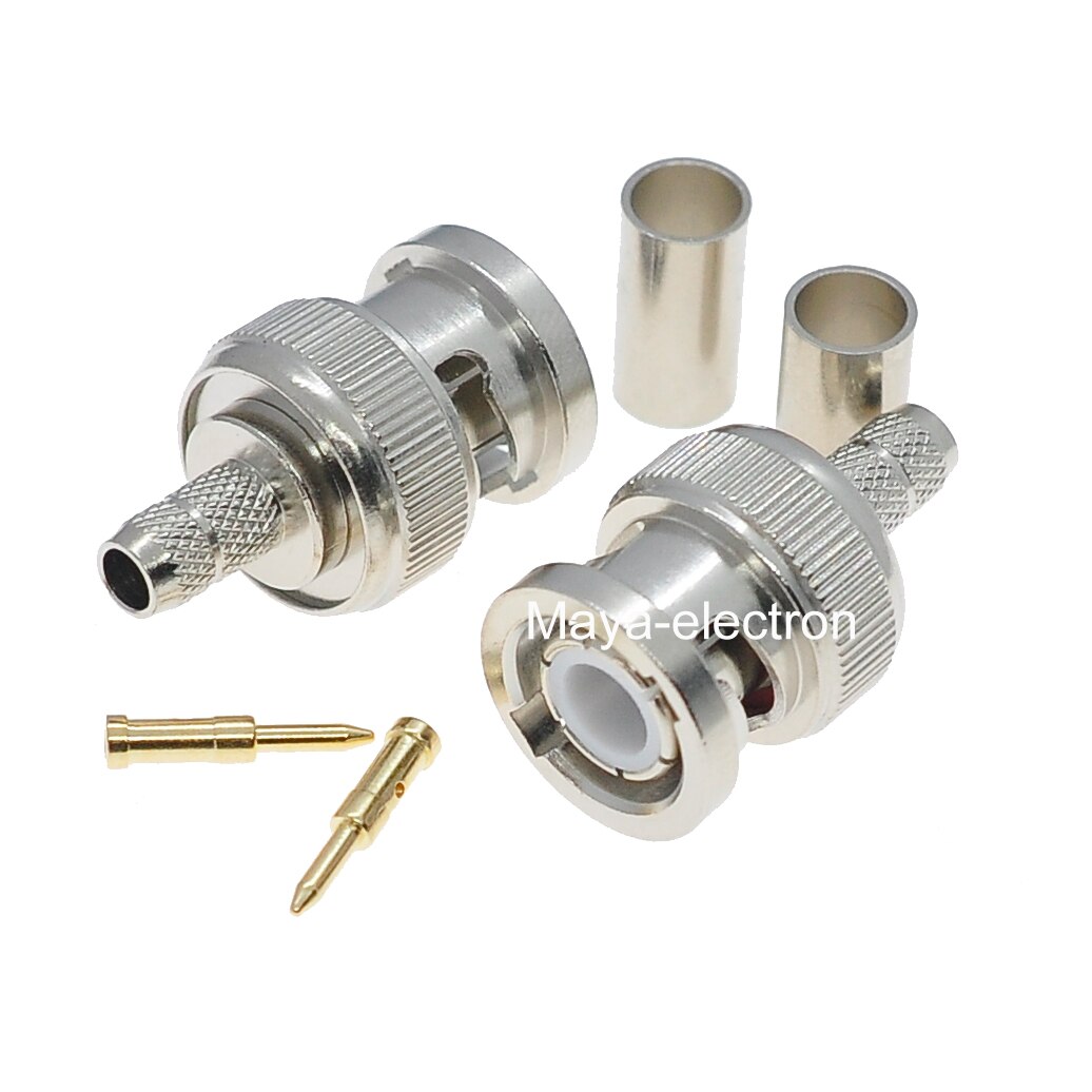 BNC Male Plug Solder And Crimp For RG58 LMR195 RG142 RG400 Coax Coaxial Cable Connector