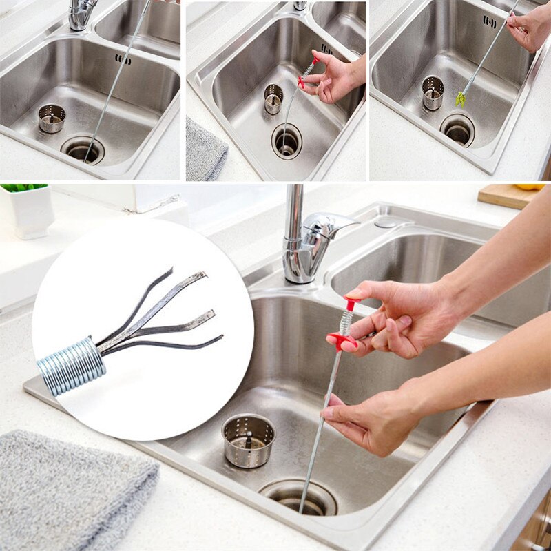 Bendable Spring Sewer Cleaning Brush Bathroom Kitchen Floor Drain Dredge Device Sink Tub Toilet Dredge Pipe Snake Brush