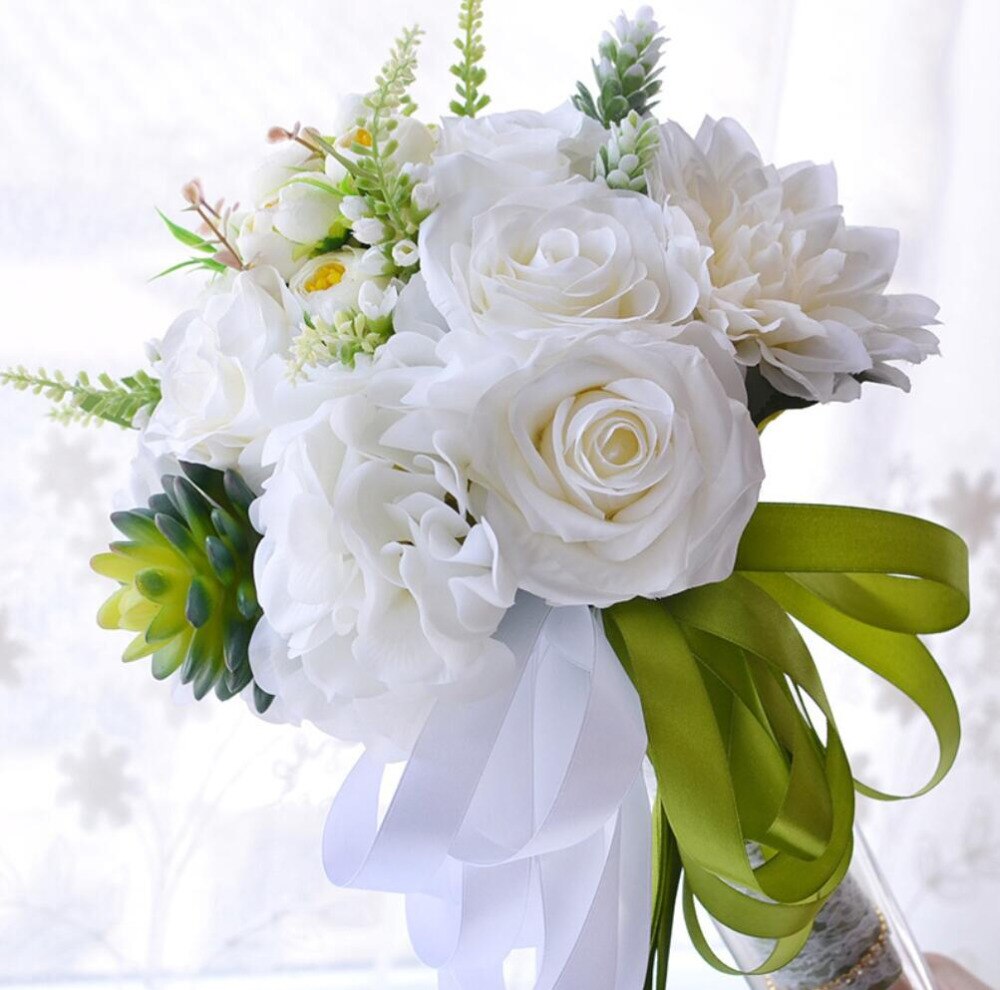 AYiCuthia Bruidsboeket Roze Wit Bruidsboeket Kunstmatige Rose Bridal Holding Bloem voor Wedding Decoratie S88