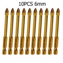 5/10pcs 6mm Hex Shank Golden Cross Bits Titanium Coated Ceramic Tile Marble Glass Drill Bits Spear Head For Metalworking