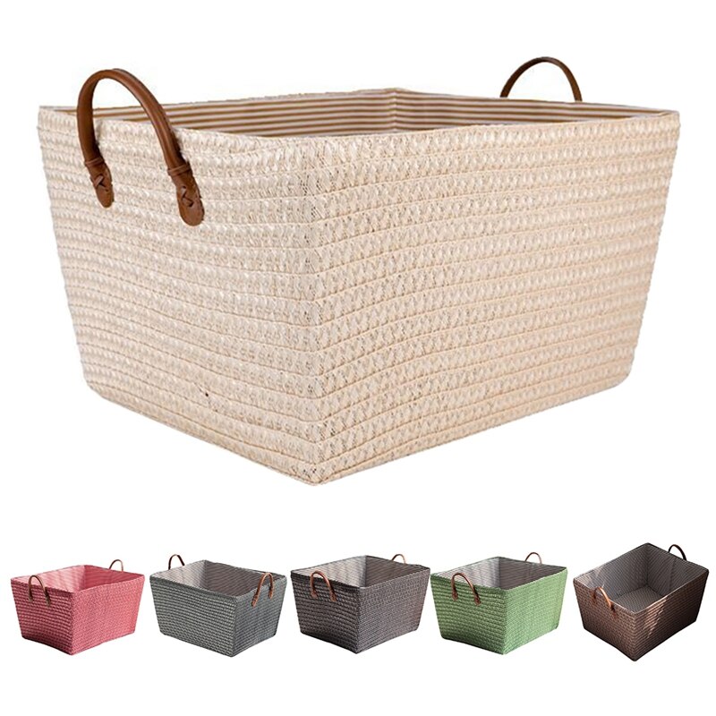 Cesta de almacenamiento tejida Rectangular, cestas de almacenamiento reutilizables, para artículos diversos, libros, juguetes, caja de almacenamiento para el hogar