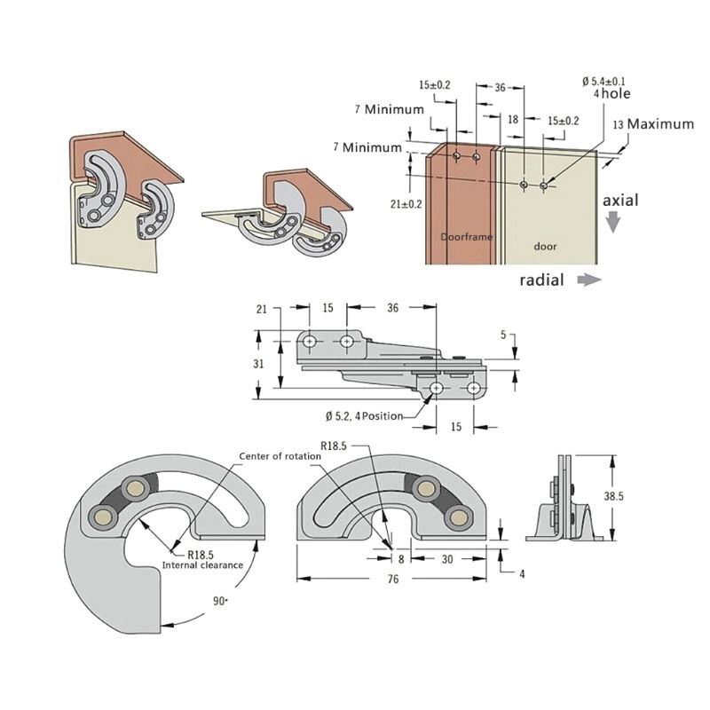 2pcs Concealed Sliding Hinge 90 Degree Limit Carbon Steel Hinges For Industrial Equipment Cabinet Door