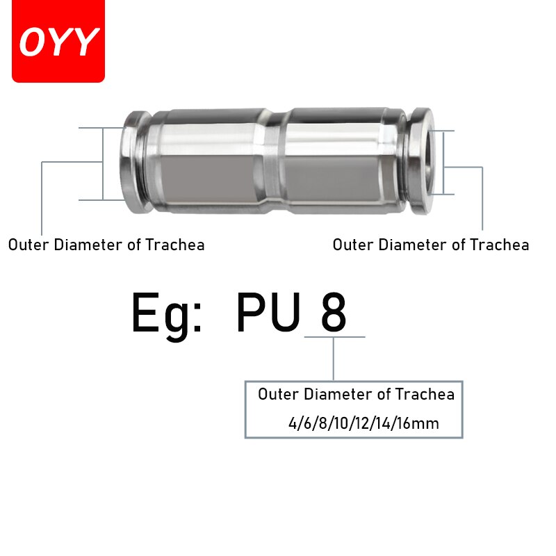 304 Stainless Steel Quick Connector Hose Straight Through High Temperature Resistance PU4/6/8/10/12/14/16 Pneumatic Fittings