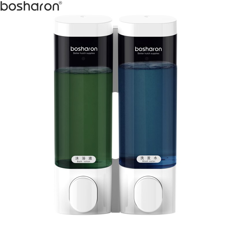 Dispenser til flydende sæbe vægbeslag 300ml badeværelsestilbehør plast vaskemiddel shampoo dispensere dobbelt hånd køkken sæbe flaske: Hvid dobbelt