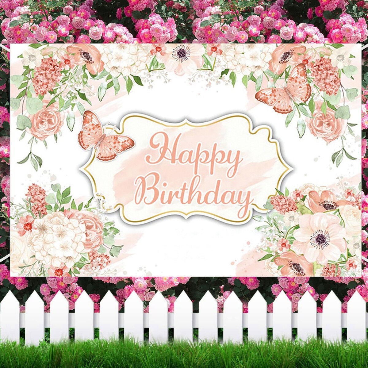 Pink Butterfly Birthday Party Backdrops Wedding Decorations Photo Booth Background Baby Shower Girl Hanging Flag Backdrop Props