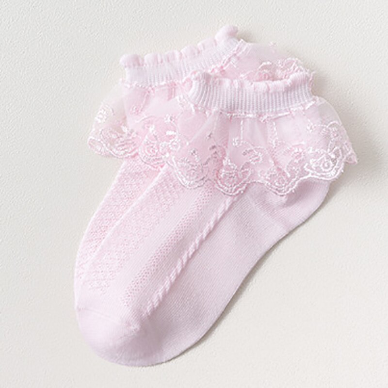 Breathable Cotton Lace Ruffle Princess Mesh Socks Baby Ankle Short Sock White Pink Yellow Baby Girls Kids Toddler: pink / foot length 20-22cm