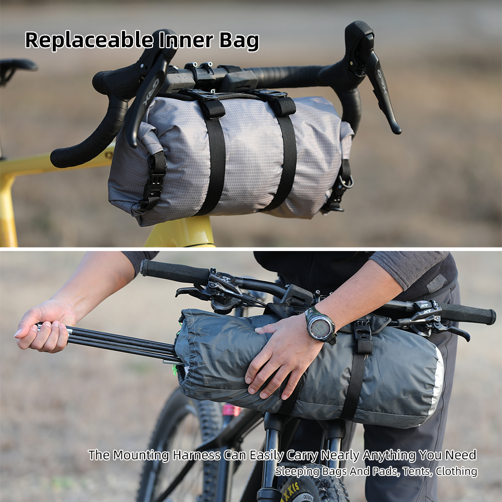 Rhinowalk Bilke – harnais de guidon 12l, sac sec, sac avant étanche et détachable, Base de montage de grande taille adaptée au vélo de route et vtt