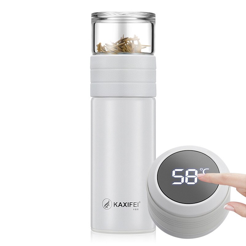 Glazen thee thermoskan vacuümbeker thermosflessen theemok beker thermos temperatuurweergave glazen fles thee-ei thermische beker mok: Wit met lcd-deksel