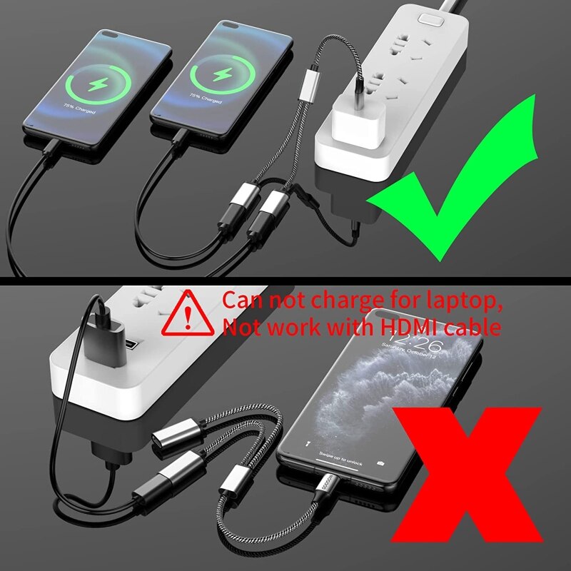 2 Ports USB C Hub Data Transfer Splitter HUB for Smartphone PD chargers PC 87HC