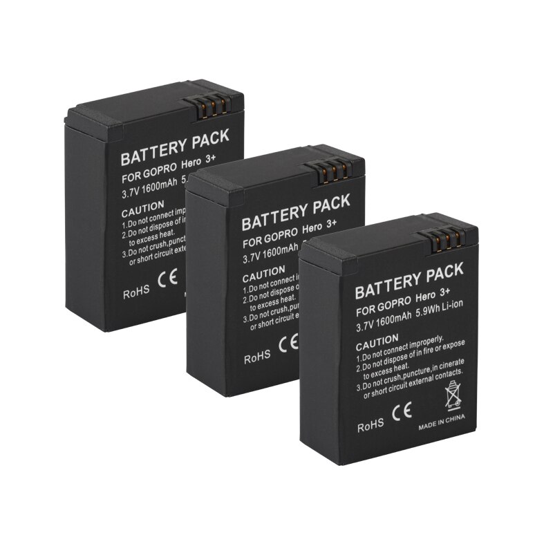 Batería de 201 mah para cámara GoPro, 301, 1600, 201, HD, HERO3, Hero 2, AHDBT-201, AHDBT-301, AHDBT-302: 3Battery