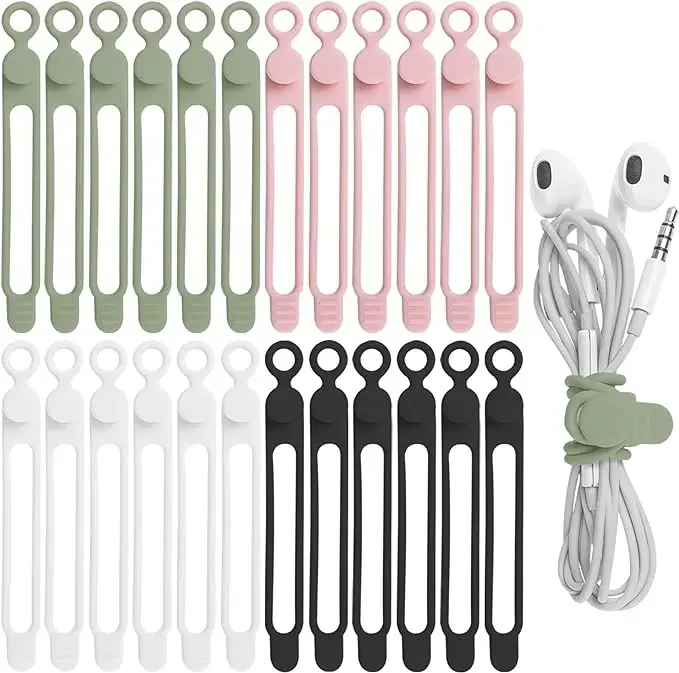 Siliconen kabelbinders, snoerorganizer, kabelbinders, herbruikbare snoerbanden, reiskabelorganizer, schattige elastische stropdas, draadbinders