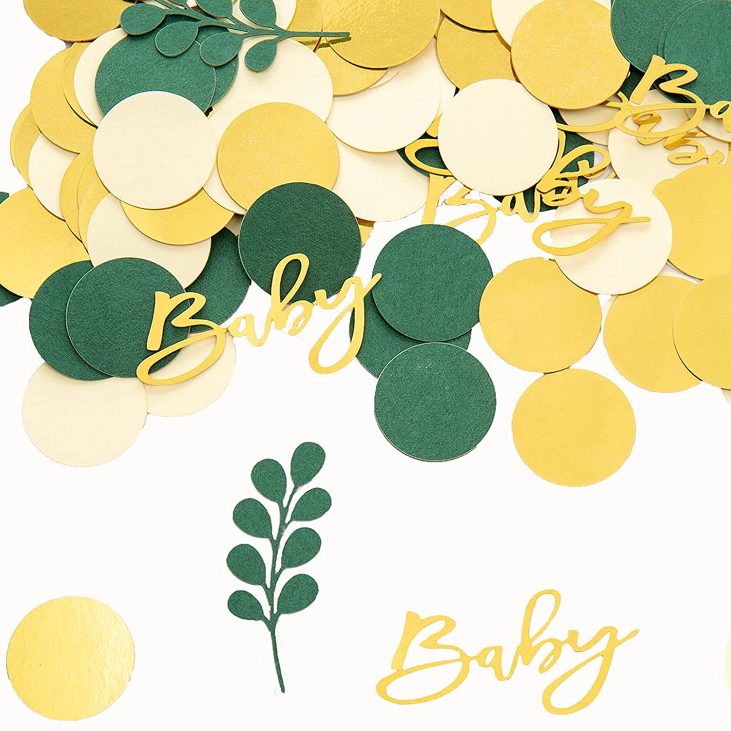Gold Confetti For Tables 100 Pcs Greenery Baby Shower Confetti - Eucalyptus & Gold Scatter Baby Shower Confetti For Tables