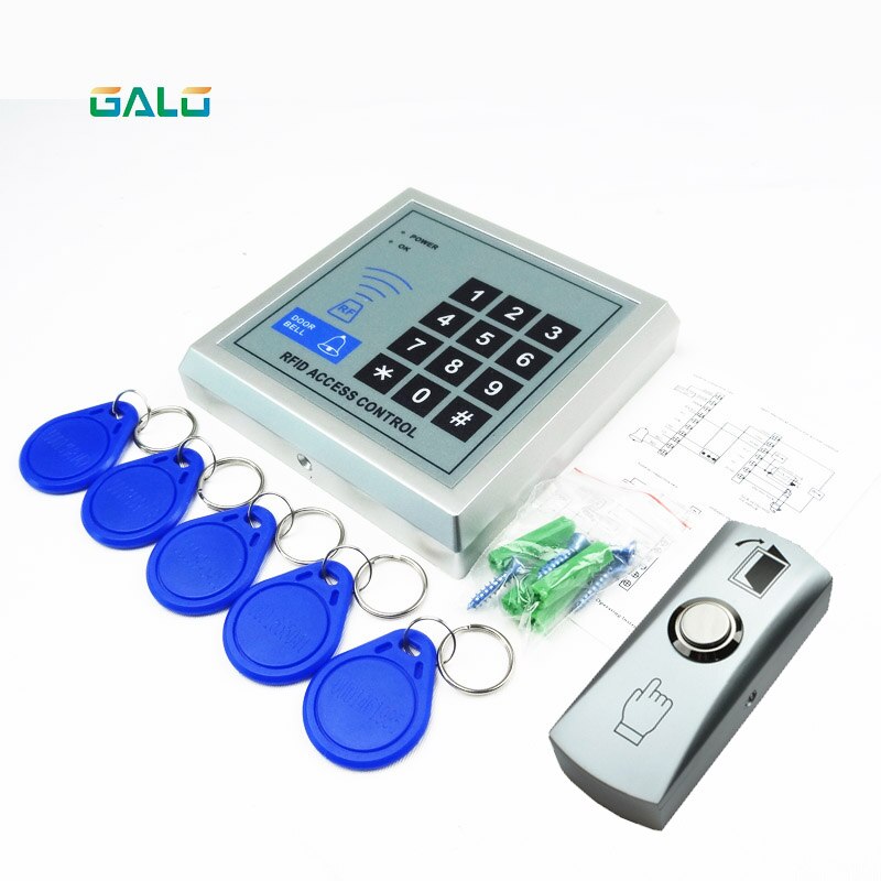 Access Control Security RFID Proximity Entry GATE Door Lock Access Control System 500 User +5 Keys+push button exit: IC B