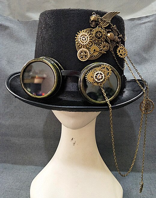 Sombrero de copa de cuero con pinchos para hombre y mujer, sombrero de gótico, accesorios para Festival, Steampunk, Punk, negro